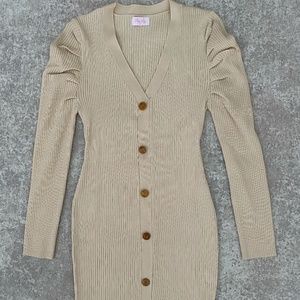 Pink Lily Beige Button Front Sweater Dress (S) NWOT
